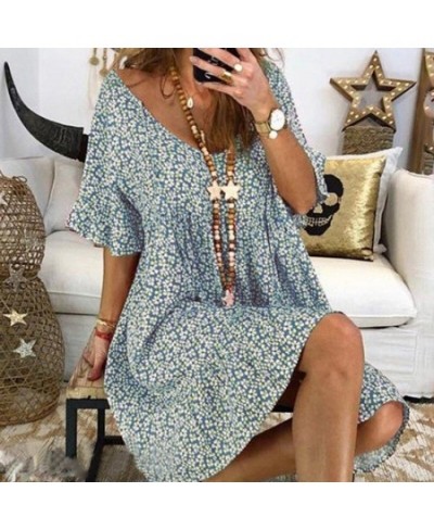 Dress Women Summer Spot European American wear loose horn sleeve printed Dresses Casual Vestidos CKX8983 $37.51 - Dresses