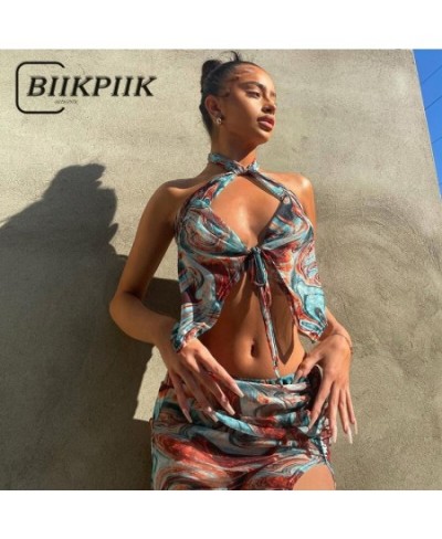 Print Women Skirts Sets Lace Evening Clubwear Vacation 2 Piece Set Outifits Female Suits Hollow Out Sexy Casual Clothes $29.9...