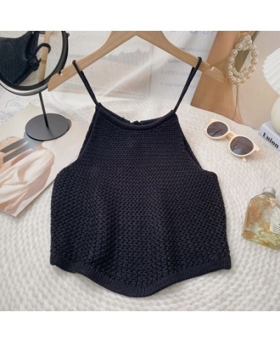 Knitted Tank Top for Women 2023 New Sleeveless Slim Lace Up Hollow Out Vintage Tanks Korean Ladies Solid Casual Top $37.24 - ...