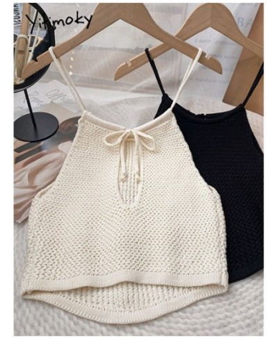 Knitted Tank Top for Women 2023 New Sleeveless Slim Lace Up Hollow Out Vintage Tanks Korean Ladies Solid Casual Top $37.24 - ...