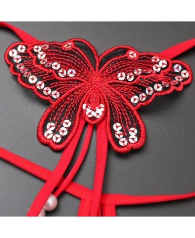 Women's Sexy Butterfly Panties Ladies Open Crotch Underwear Female Erotic Beading Lingerie Sex Sequins G-Strings Low-waist $1...