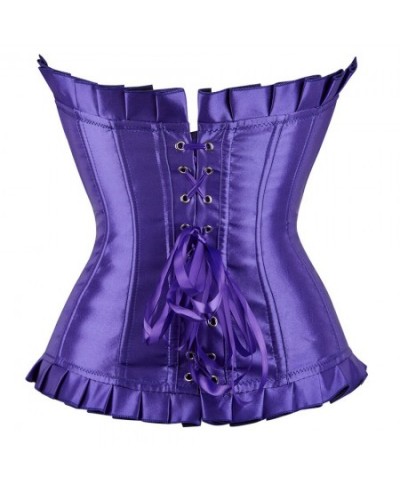 Victorian Corset Bustier Satin Overbust Burlesque Corset Costume Plus Size Strapless Corsets for Women Fashion Purple White $...