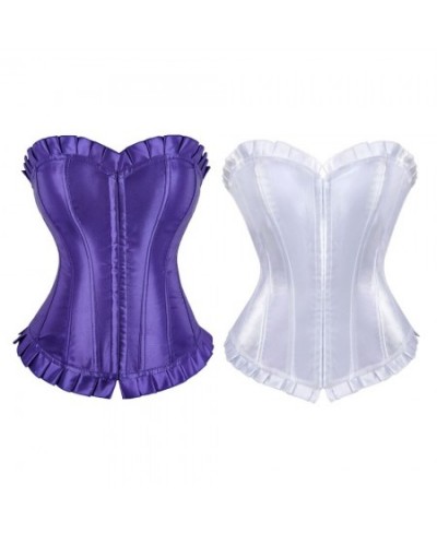 Victorian Corset Bustier Satin Overbust Burlesque Corset Costume Plus Size Strapless Corsets for Women Fashion Purple White $...