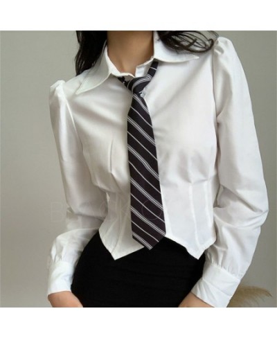 Deeptown White Women Blouses Korean Style Sexy Preppy Long Sleeve Shirts with Tie Tunics Female Fashion JK Slim Tops All-matc...