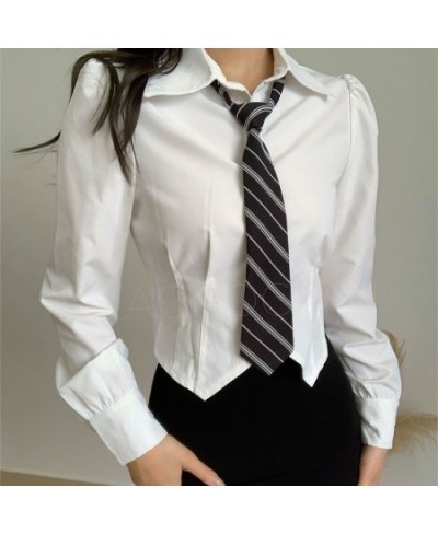 Deeptown White Women Blouses Korean Style Sexy Preppy Long Sleeve Shirts with Tie Tunics Female Fashion JK Slim Tops All-matc...