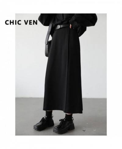 Women's Skirts Loose High Waist Pleated Straight Tube Skirt Slit Black Female Clothes Office Lady Autumn Winter 2022 $77.54 -...