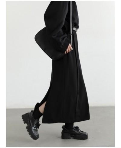 Women's Skirts Loose High Waist Pleated Straight Tube Skirt Slit Black Female Clothes Office Lady Autumn Winter 2022 $77.54 -...