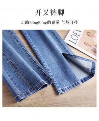 Korean Style Flared Jeans Women Spring Autumn Loose Bell Bottomed Jeans for Women High Waist Front Split Denim Pants $57.72 -...