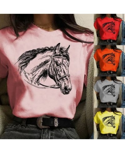 Women's T-Shirt Summer Fashion Short Sleeve Tops 3D Horse Print O-Neck Casual T Shirt for Women's Y2K Clothes Tee $22.63 - To...