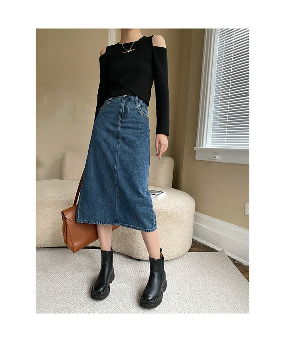 High Waist A Line Split Denim Skirts For Women Long Length Slim Style Ladies Elegant Clothing 2023 Spring New 26D327 $45.65 -...