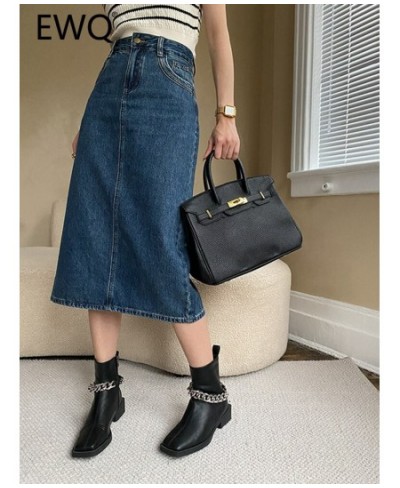 High Waist A Line Split Denim Skirts For Women Long Length Slim Style Ladies Elegant Clothing 2023 Spring New 26D327 $45.65 -...