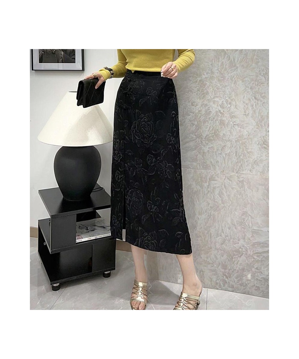 Chinese Style Spring And Summer New Retro Rayon Jacquard Open Button High Waist Hip Slim Elegant Lady Medium Length Skirt S-X...