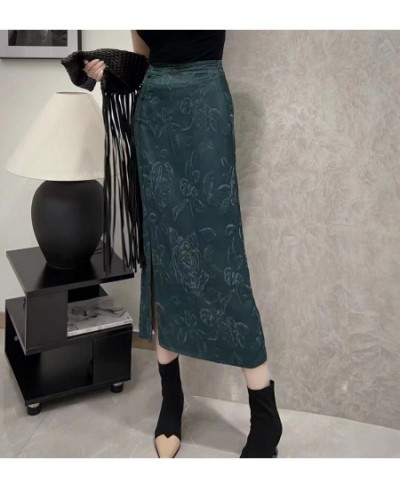 Chinese Style Spring And Summer New Retro Rayon Jacquard Open Button High Waist Hip Slim Elegant Lady Medium Length Skirt S-X...