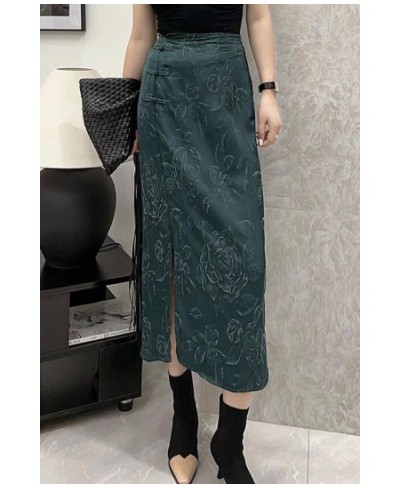 Chinese Style Spring And Summer New Retro Rayon Jacquard Open Button High Waist Hip Slim Elegant Lady Medium Length Skirt S-X...