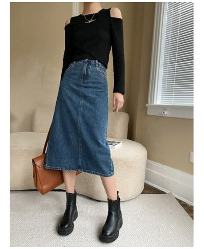 High Waist A Line Split Denim Skirts For Women Long Length Slim Style Ladies Elegant Clothing 2023 Spring New 26D327 $45.65 -...