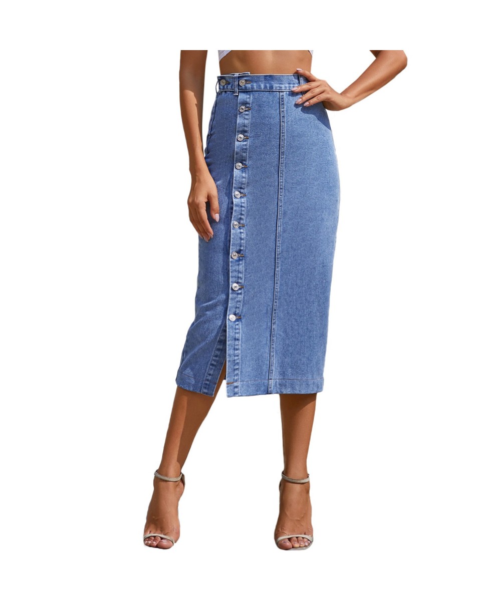 Button Front Longline Denim Skirt Retro Long Summer Denim Skirts Girls High Waist Split Jeans Straight Maxi Denim Skirts $50....