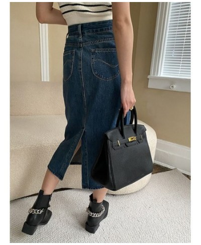 High Waist A Line Split Denim Skirts For Women Long Length Slim Style Ladies Elegant Clothing 2023 Spring New 26D327 $45.65 -...