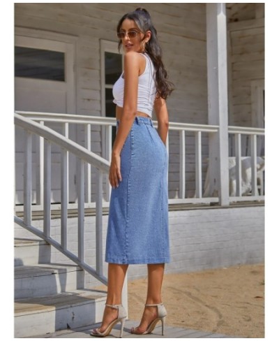 Button Front Longline Denim Skirt Retro Long Summer Denim Skirts Girls High Waist Split Jeans Straight Maxi Denim Skirts $50....