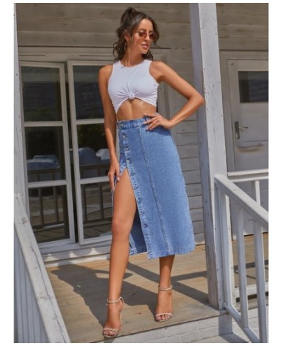 Button Front Longline Denim Skirt Retro Long Summer Denim Skirts Girls High Waist Split Jeans Straight Maxi Denim Skirts $50....