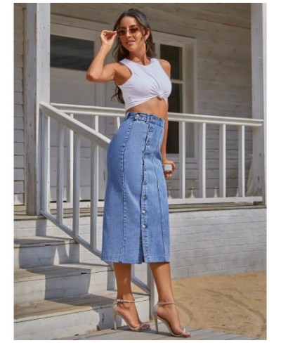 Button Front Longline Denim Skirt Retro Long Summer Denim Skirts Girls High Waist Split Jeans Straight Maxi Denim Skirts $50....