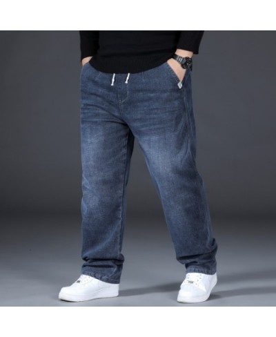 8XL Oversize Blue Jeans Mens Straight Denim Pants Men Plus Size Jeans Loose Trousers Male Causal Pants Elastic Waist Black $7...