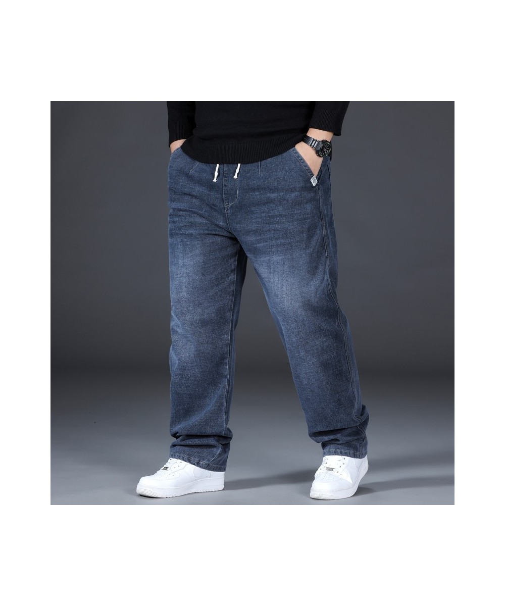 8XL Oversize Blue Jeans Mens Straight Denim Pants Men Plus Size Jeans Loose Trousers Male Causal Pants Elastic Waist Black $7...