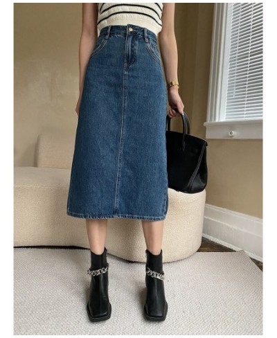 High Waist A Line Split Denim Skirts For Women Long Length Slim Style Ladies Elegant Clothing 2023 Spring New 26D327 $45.65 -...