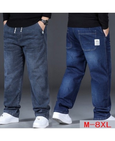 8XL Oversize Blue Jeans Mens Straight Denim Pants Men Plus Size Jeans Loose Trousers Male Causal Pants Elastic Waist Black $7...