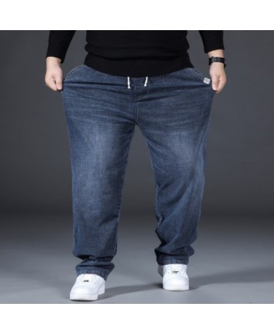 8XL Oversize Blue Jeans Mens Straight Denim Pants Men Plus Size Jeans Loose Trousers Male Causal Pants Elastic Waist Black $7...