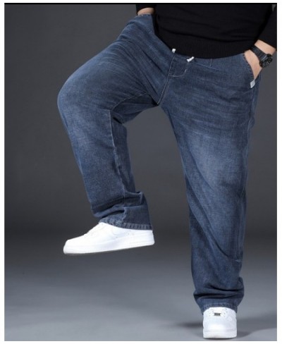 8XL Oversize Blue Jeans Mens Straight Denim Pants Men Plus Size Jeans Loose Trousers Male Causal Pants Elastic Waist Black $7...