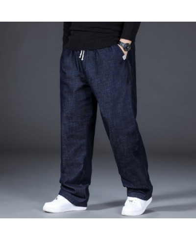 8XL Oversize Blue Jeans Mens Straight Denim Pants Men Plus Size Jeans Loose Trousers Male Causal Pants Elastic Waist Black $7...