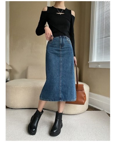 High Waist A Line Split Denim Skirts For Women Long Length Slim Style Ladies Elegant Clothing 2023 Spring New 26D327 $45.65 -...