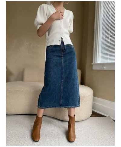 High Waist A Line Split Denim Skirts For Women Long Length Slim Style Ladies Elegant Clothing 2023 Spring New 26D327 $45.65 -...