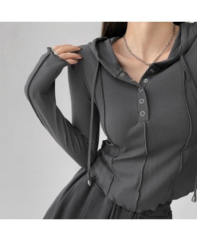 Women Hooded Sweatshirt Long Sleeve Y2k Streetwear Korean Fashion Casual Chic Female Vintage Slim Pullovers Crop Tops $28.39 ...