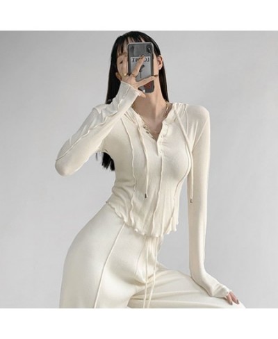 Women Hooded Sweatshirt Long Sleeve Y2k Streetwear Korean Fashion Casual Chic Female Vintage Slim Pullovers Crop Tops $28.39 ...