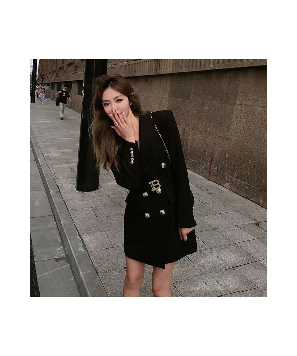 Button Waistband Pockets Turn-down Collar Office Lady Suit French Hot Autumn Slim Elegant Trendy Woman Blazers Jacket Coat $6...