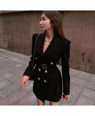 Button Waistband Pockets Turn-down Collar Office Lady Suit French Hot Autumn Slim Elegant Trendy Woman Blazers Jacket Coat $6...