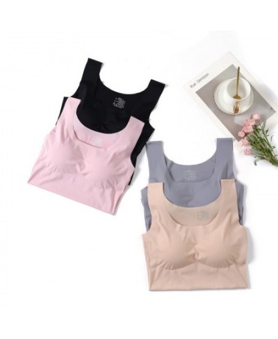 2023 new Ice Silk Tank Top Wireless Paded Lingerie Push Up Seamless Padded Vest Crop Top Tee Camisole Comfortable Sleep Cami ...