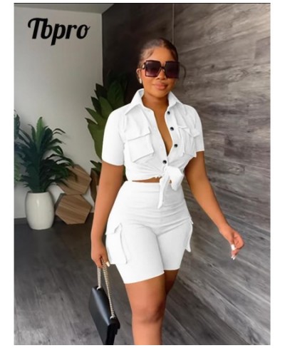 Women's Solid 2 Piece Set Short Sleeve Pocket Front Shirt Pocket Side Shorts Suit 2023 Spring Casual Female Outfit Tracksuits...