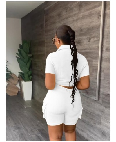 Women's Solid 2 Piece Set Short Sleeve Pocket Front Shirt Pocket Side Shorts Suit 2023 Spring Casual Female Outfit Tracksuits...