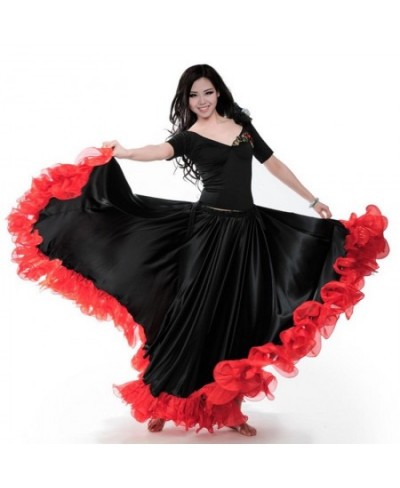 Spanish Flamenco Big Swing Long Skirt Red Black Big Hem Skirt Spanish Bullfight Dancing Dress For Ballroom $98.06 - Skirts