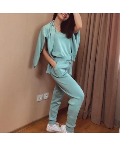 Women Tracksuits Chic 3 Piece Set Costume Knitted Solid Lounge Suit Cardigan Sweater + Jogger Pants+ Sleeveless Tank Top $60....