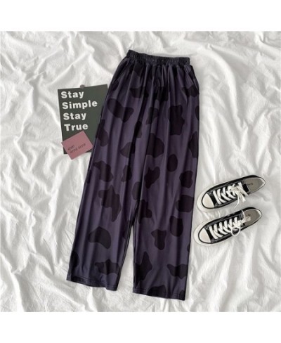 Women Summer High Waist Wide Leg Trousers Vintage Cow Print Pants Casual Korean Elastic Waist Sweatpants Loose Pants Jogger $...