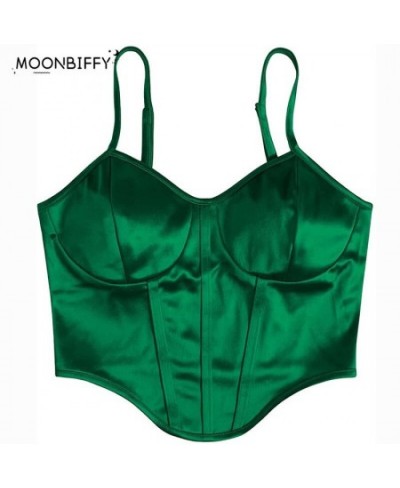 2022 New Summer Women's Satin Sleeveless Chain Strap Crop Tops Tank Tops Bustier Clubwear Camisole $22.24 - Underwear