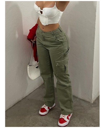 Straight Leg Cargo Pants Women High Waist Casual Baggy Pants Slim Vintage Y2k Streetwear Stretch Wide Leg Trousers Fashion $5...