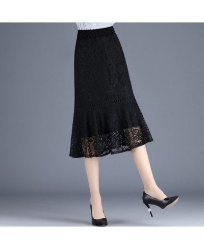 Women Lace Trumpet Skirt Spring Summer Elastic Waist Warp Hip Mermaid Skirt Fairy Temperament Office Lady Skirt $37.17 - Bottoms