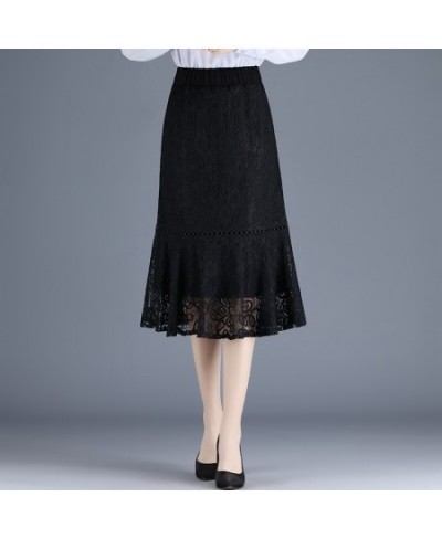 Women Lace Trumpet Skirt Spring Summer Elastic Waist Warp Hip Mermaid Skirt Fairy Temperament Office Lady Skirt $37.17 - Bottoms