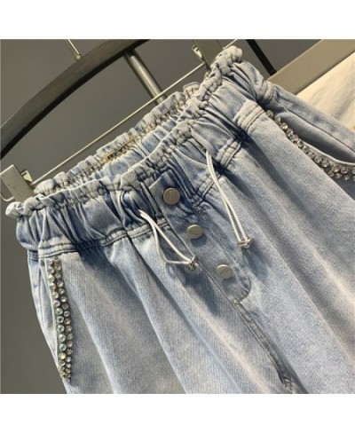 2023 Summer European Women Exquisite Rhinestone Denim Shorts Ladies Fashion Oversized Loose Wide Leg A- Line Jeans Hot Pants ...