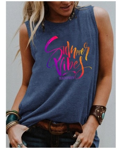 Gradient Print Summer Vibes BEACH PARTY Tank top Sunshine summer style Trendy Sleevele shirts women fashion casual vintage to...