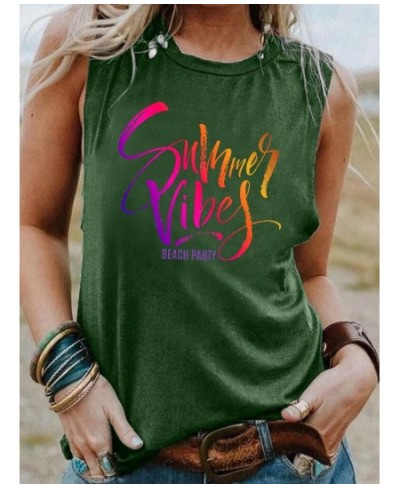 Gradient Print Summer Vibes BEACH PARTY Tank top Sunshine summer style Trendy Sleevele shirts women fashion casual vintage to...